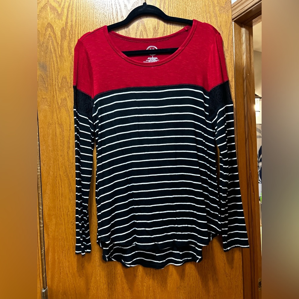 Maurices Red and Black Striped Blouse